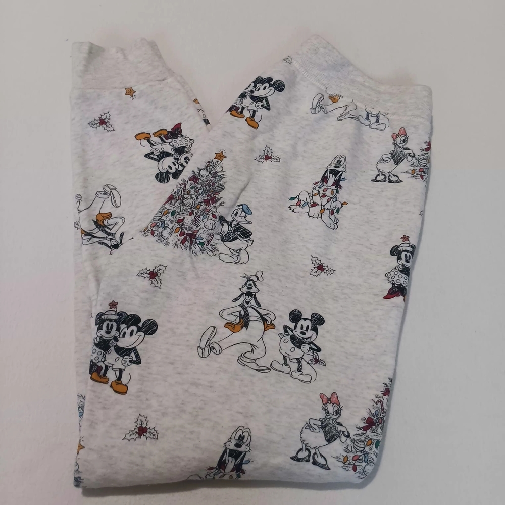 Disney Sz S Unisex Pajama Bottoms - Gray with Mickey and Friends Chrustmas
